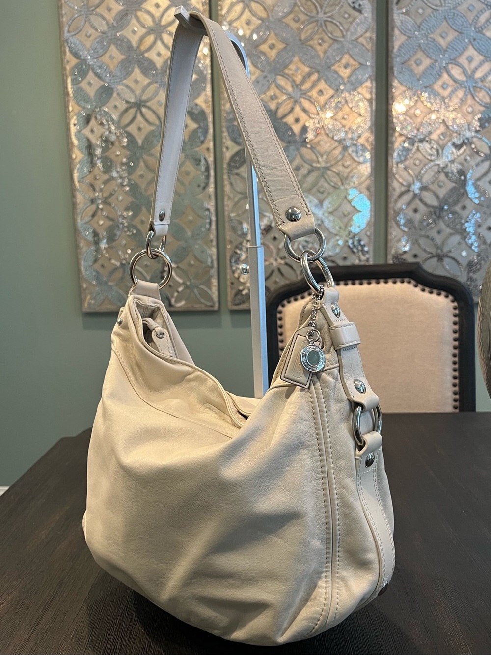 Coach Zoe Cream Leather Shoulder Bag